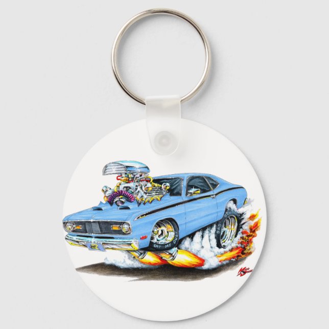 1970-74 Plymouth Duster Lt Blue Car Key Ring (Front)