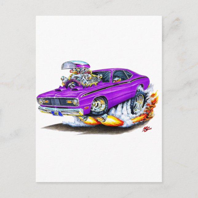 1970-74 Plymouth Duster Purple Car Postcard (Front)