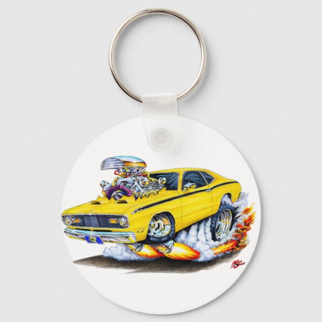 1970-74 Plymouth Duster Yellow Car Key Ring (Front)