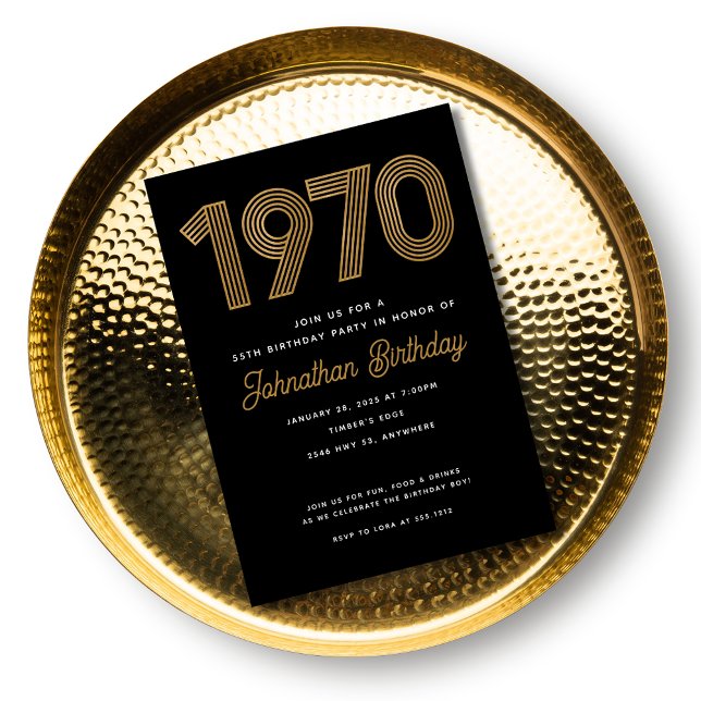 1970 Black Faux Gold 50th Birthday Invitation (1970 Black Faux Gold 50th Birthday Invitation)