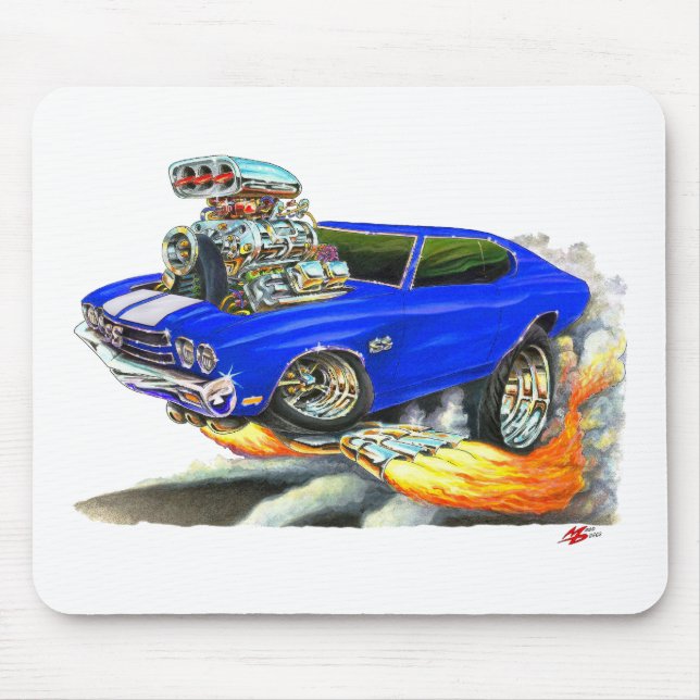 1970 Chevelle Blue-White Car Mouse Mat (Front)