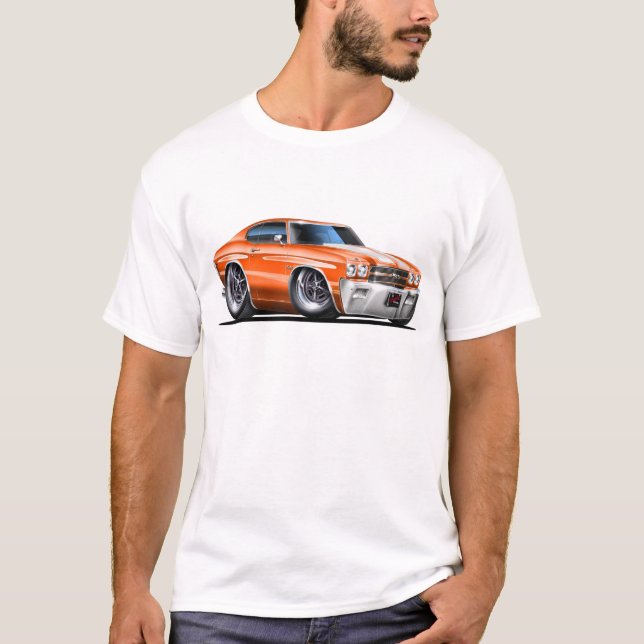 1970 Chevelle Orange-White Car T-Shirt (Front)