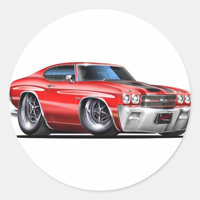 1970 Chevelle Red-Black Car Classic Round Sticker (Front)