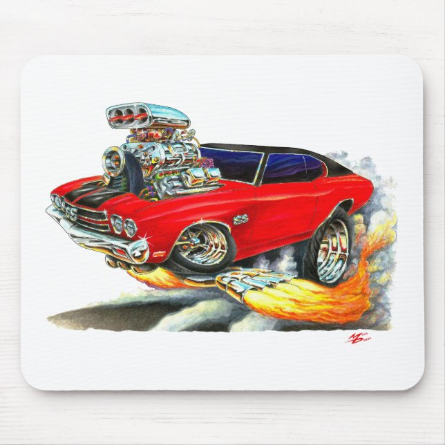 1970 Chevelle Red-Black Top Car Mouse Mat (Front)