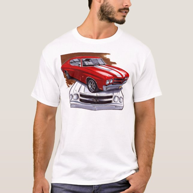 1970 Chevelle Red-White Car T-Shirt (Front)