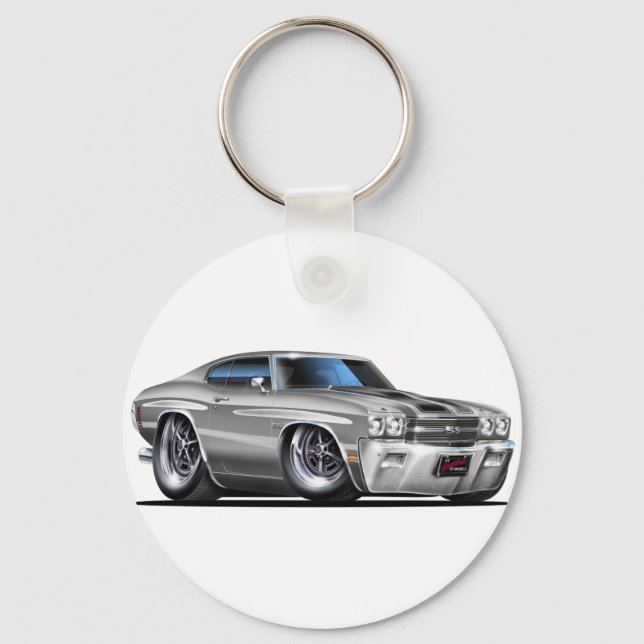 1970 Chevelle Silver-Black Car Key Ring (Front)