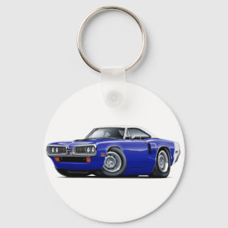 1970 Coronet RT Dk Blue-White Top Hood Scoop Car Key Ring