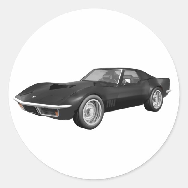 1970 Corvette Sports Car: Black Finish Classic Round Sticker (Front)