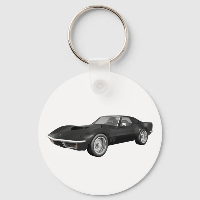 1970 Corvette Sports Car: Black Finish Key Ring (Front)