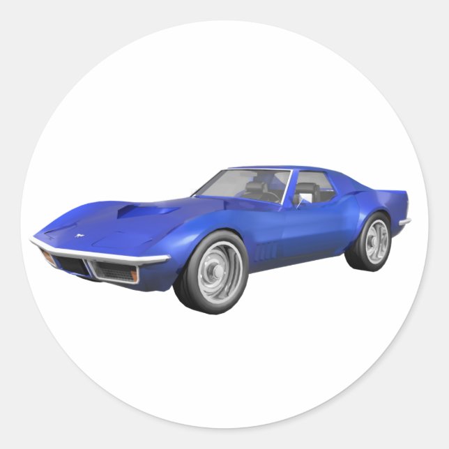 1970 Corvette Sports Car: Blue Finish Classic Round Sticker (Front)