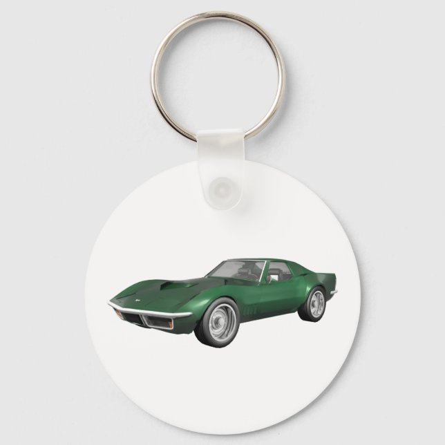 1970 Corvette Sports Car: Green Finish Key Ring (Front)