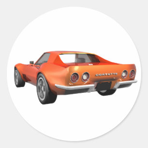 1970 Corvette Sports Car: Orange Finish: Classic Round Sticker