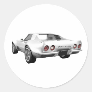 1970 Corvette Sports Car: White Finish Classic Round Sticker