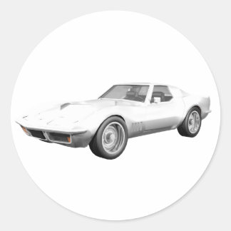 1970 Corvette Sports Car: White Finish Classic Round Sticker