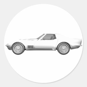 1970 Corvette Sports Car: White Finish Classic Round Sticker