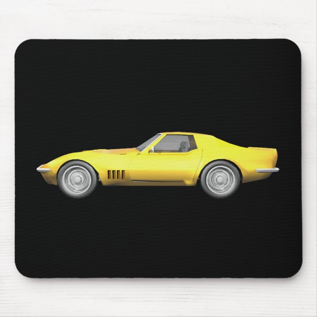 1970 Corvette Sports Car: Yellow Finish Mouse Mat (Front)
