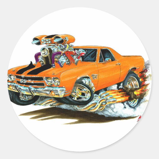 1970 El Camino Orange-Black Truck Classic Round Sticker (Front)