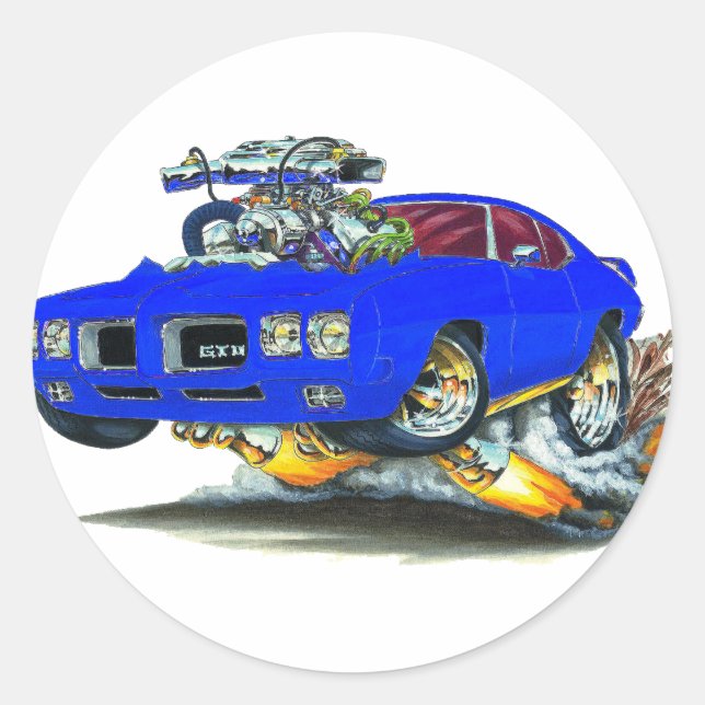 1970 GTO Blue Car Classic Round Sticker (Front)