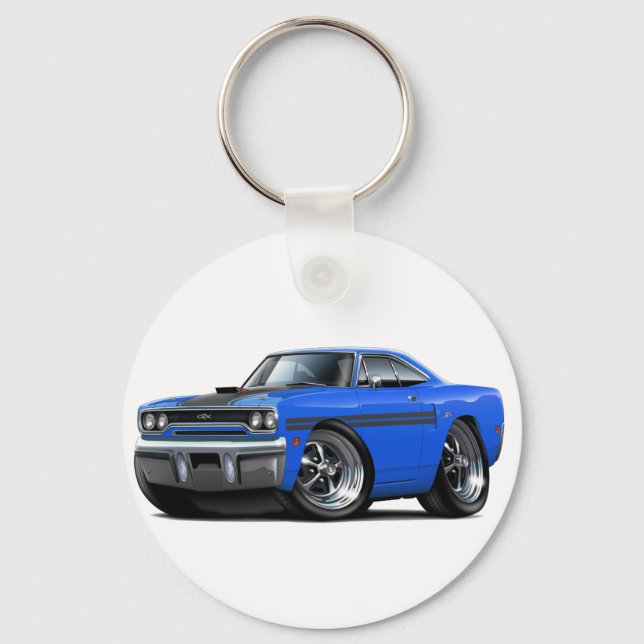 1970 Plymouth GTX Blue-Black Car Key Ring (Front)