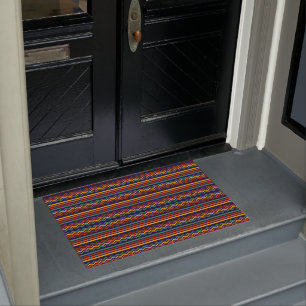 1970s Colorful Retro horizontal Stripes and zigzag Doormat
