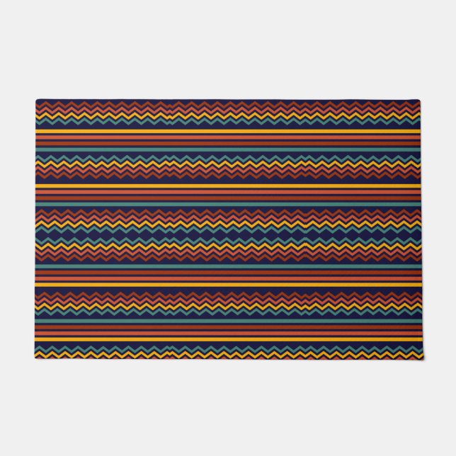1970s Colourful Retro horizontal Stripes and zigza Doormat (Front)
