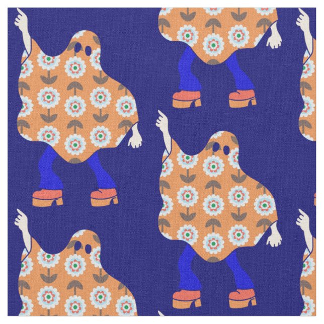 1970s disco halloween floral ghost fabric (Close Up)
