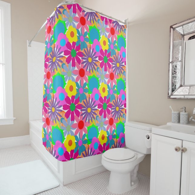 1970s Flower Power Shower Curtain (In Situ)