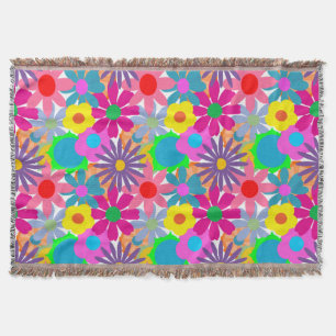 1970s Flower Power Throw Blanket