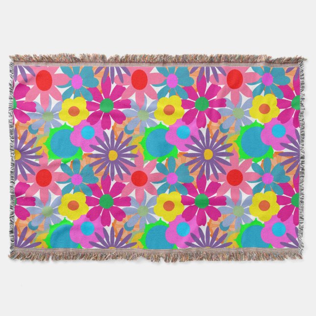 1970s Flower Power Throw Blanket (Front)