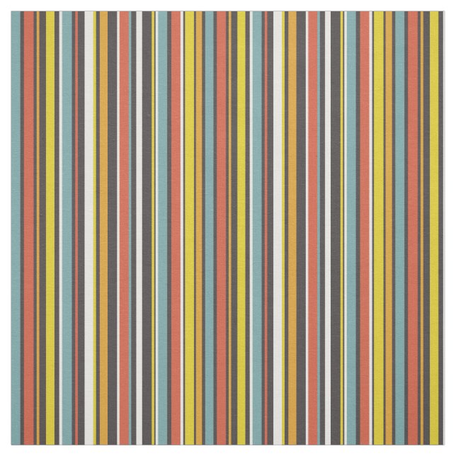 1970s Funky Retro Orange Brown Yellow Aqua Stripes Fabric (Swatch)