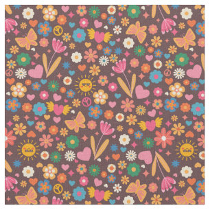 1970s groovy peace sign sun vintage hippie brown fabric