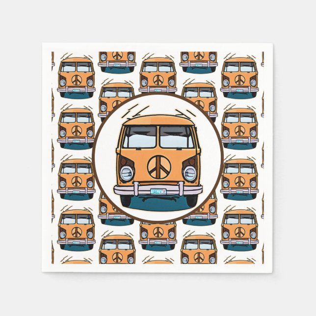 1970's Hippie Van Retro Vintage Style Birthday Napkin (Front)