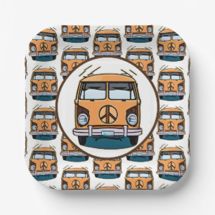 1970's Hippie Van Retro Vintage Style Birthday Paper Plate