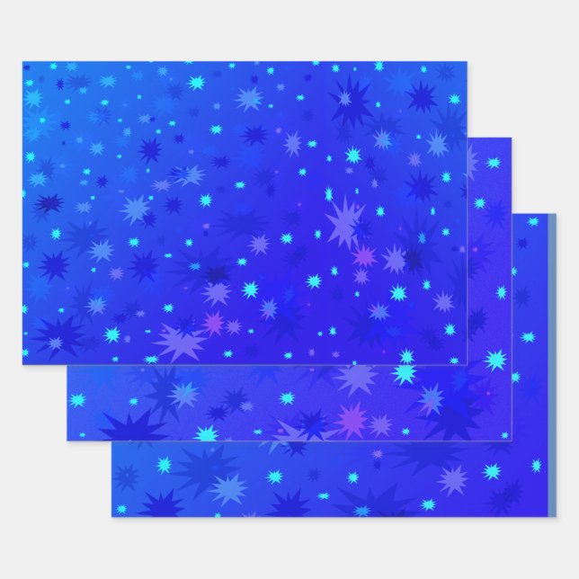 1970s Magical Deep Blue Starry Sky Wrapping Paper Sheet (Set)