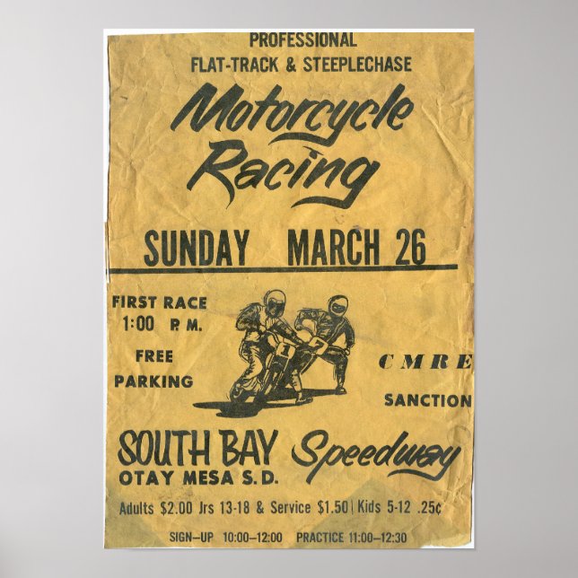 1970s Motorcycle South Bay Speedway Race Poster (Front)