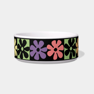 1970s Multicolored Retro Daisies Pet Bowl