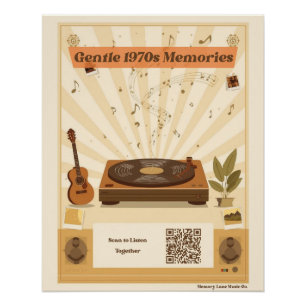 1970s Music Playlist QR Code Retro Wall Art