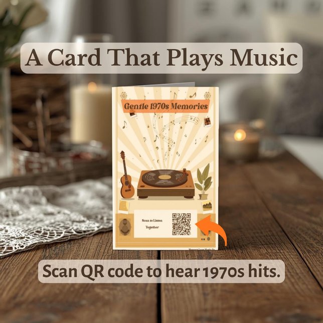 1970s Nostalgia Music Therapy Greeting Card (Give the gift of music with this 70s nostalgia QR code card for dementia and Alzheimer's care.)