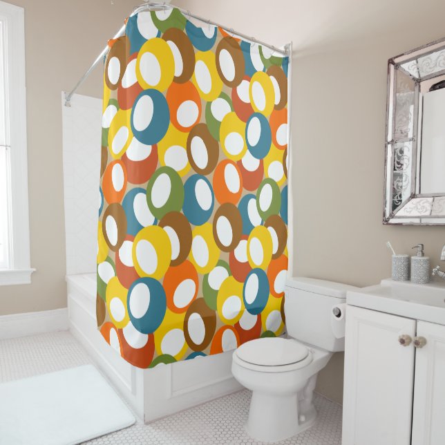 1970s Olive Circles Shower Curtain (In Situ)