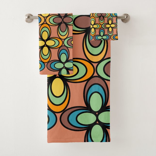 1970s Oval Flowers Bath Towel Set (Insitu)