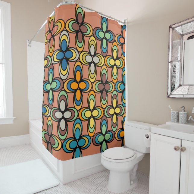 1970s Oval Flowers Shower Curtain (In Situ)