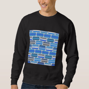 1970'S RETRO BLUE WHITE RECTANGLE BRICK GEOMETRIC  SWEATSHIRT