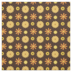 1970s Retro Brown Orange Yellow Floral Pattern Fabric