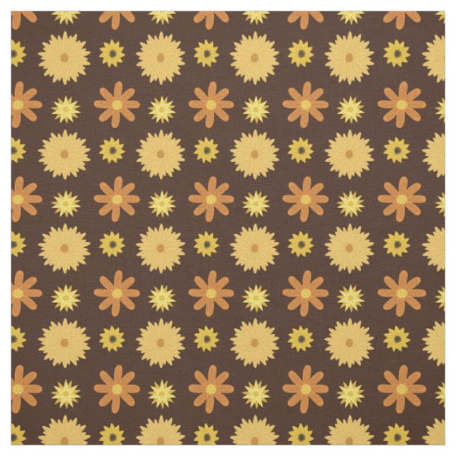 1970s Retro Brown Orange Yellow Floral Pattern Fabric (Swatch)
