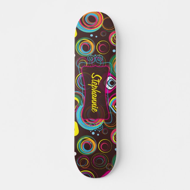 1970's Retro Circle Colourful Mini Skateboard (Front)
