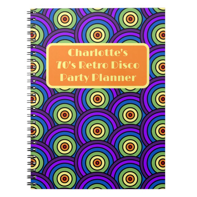 1970's Retro Disco Name Party Planner Notebook (Front)