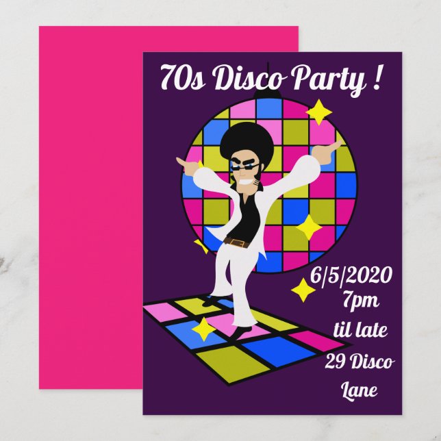 1970s retro disco theme dance party invitation (Front/Back)