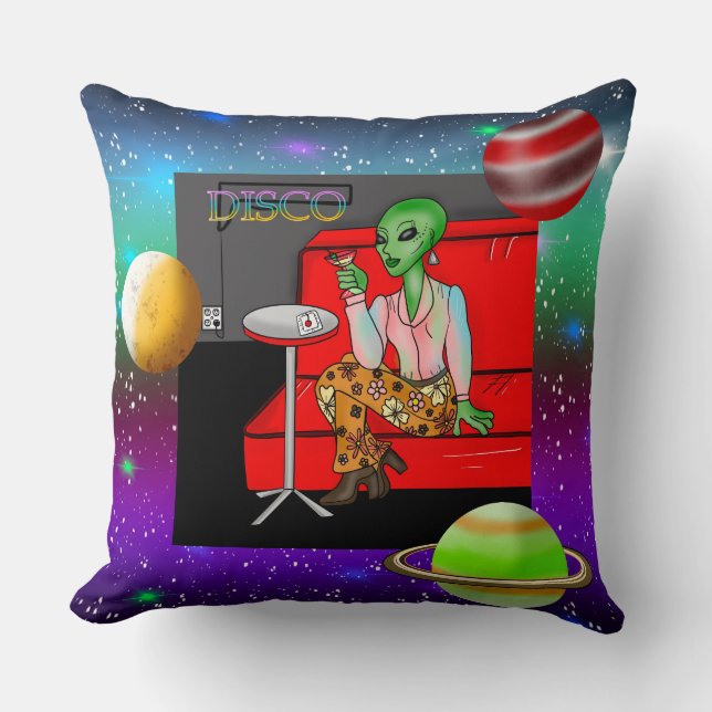 1970's Retro Extraterrestrial in Disco Lounge   Cushion (Front)