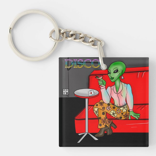 1970's Retro Extraterrestrial in Disco Lounge  Key Ring (Front)