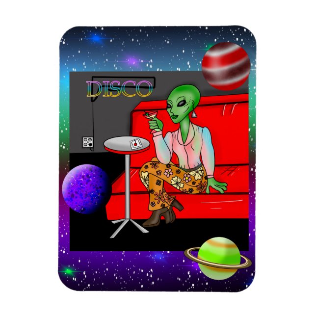 1970's Retro Extraterrestrial in Disco Lounge Magnet (Vertical)